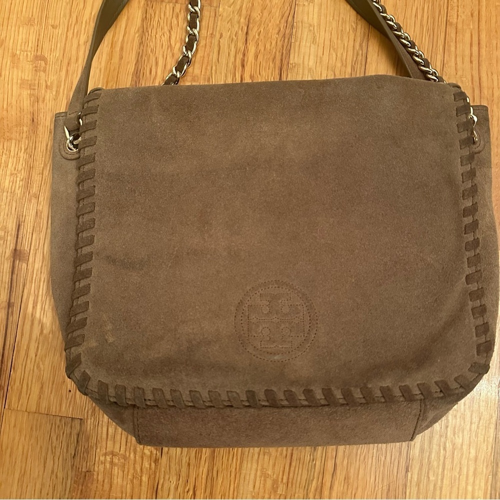 TORY BURCH Marion River Rock Suede Flap Chain Shoulder